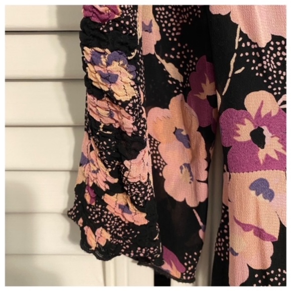 Vintage Anna Sui Floral Silk Dress Sample blk/pink sz xs - Picture 6 of 6